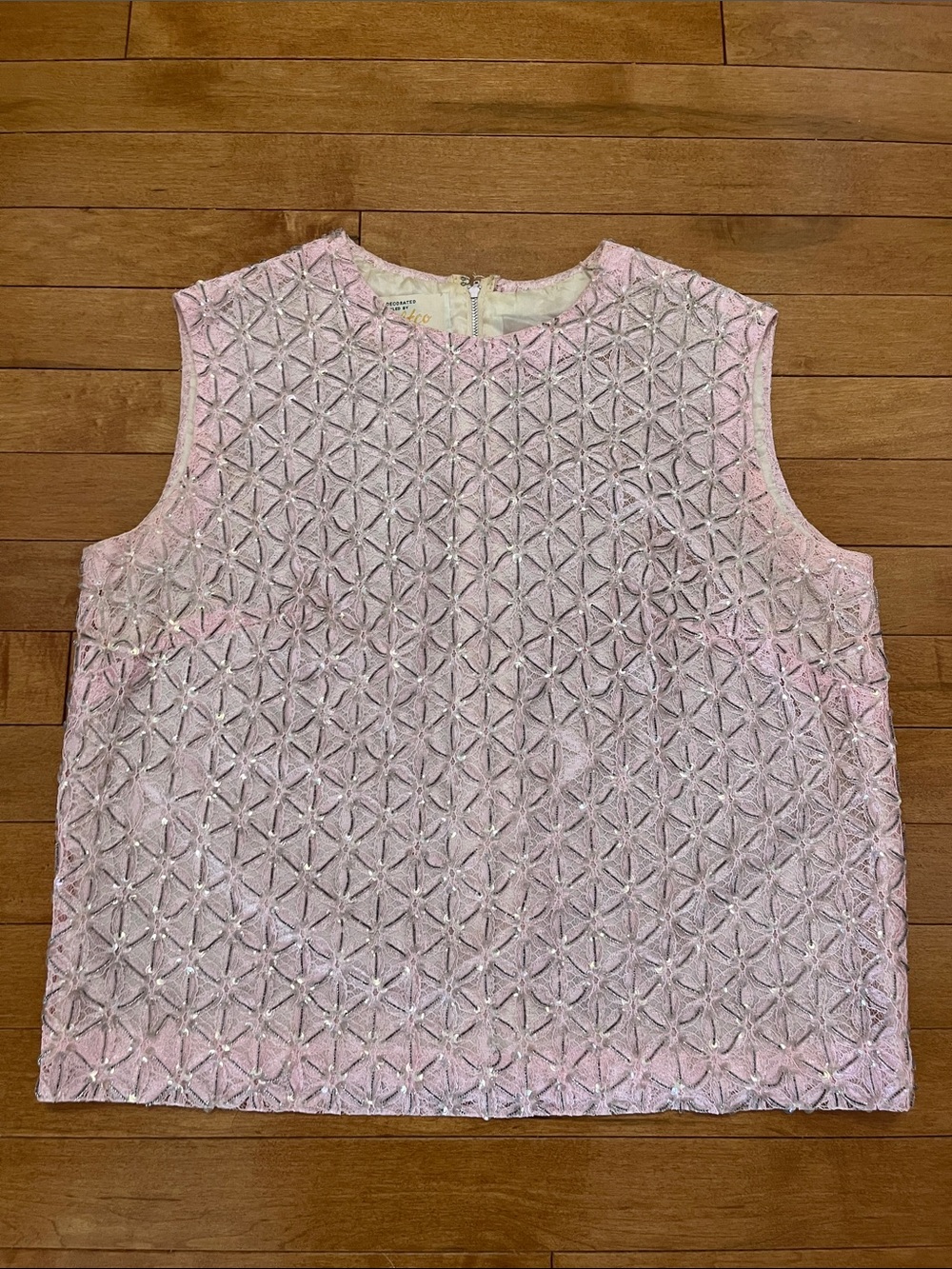 1960s Vintage Sequin & Beaded Pink Textured Metallic-Accent Top